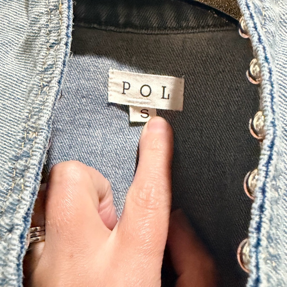 POL Denim Jean Jacket Light Blue with Pink Rockstar Graphic - Picture 10 of 13